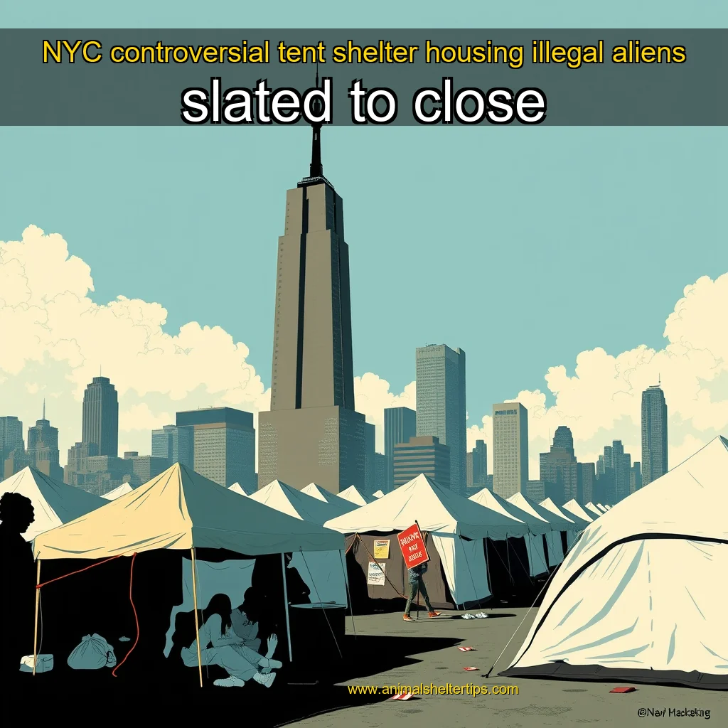 Artistic representation for NYC controversial tent shelter housing illegal aliens slated to close
