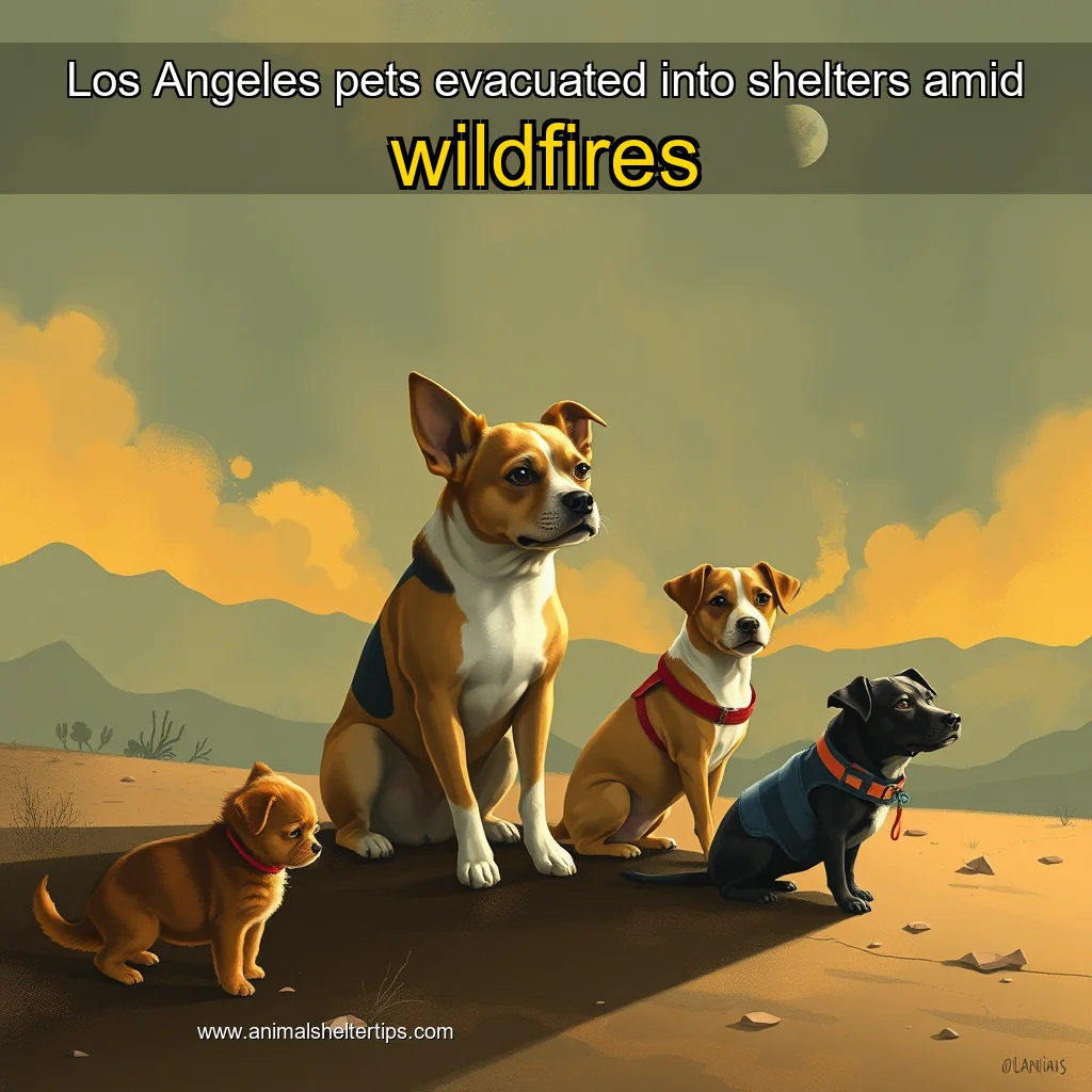 Artistic representation for Los Angeles pets evacuated into shelters amid wildfires