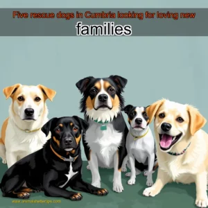 Artistic representation for Five rescue dogs in Cumbria looking for loving new families