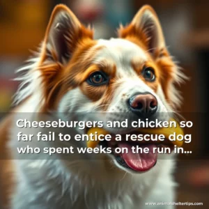 Artistic representation for Cheeseburgers and chicken so far fail to entice a rescue dog who spent weeks on the run in Alaska